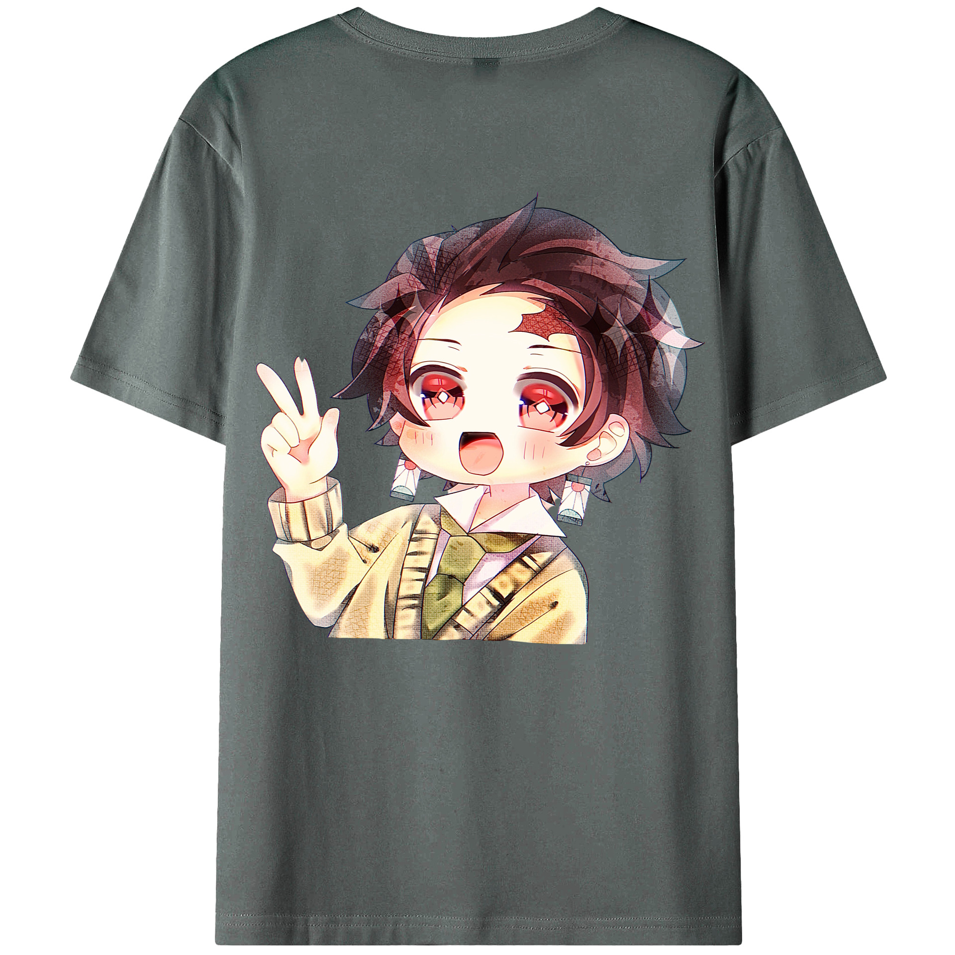 （画像用） 鬼滅の刃 竈門 炭治郎／かまど たんじろう Kamado Tanjirou 綿100％ メンズ半袖Tシャツ（バックプリント） 通気性